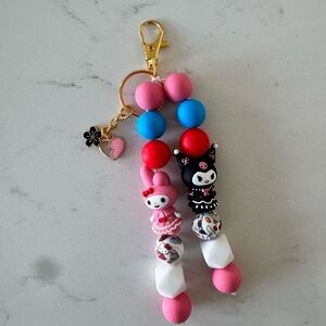 Cute Character Keychain with Pink and Blue Beads